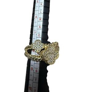 NWT Size 8 Gold Crystal Pave 3-Clover Ring Brass covered with 14K Gold